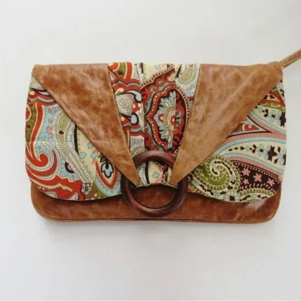 🌻🌻Boho Chic’ Leather & Canvas Clutch by eBISU🌻 - Picture 6 of 6